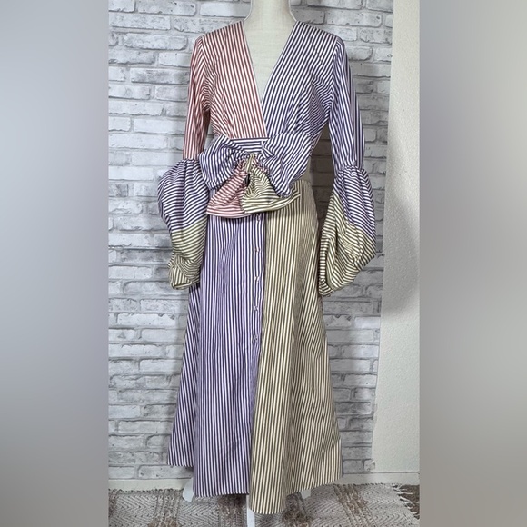 Silvia Tcherassi Bessie Striped Long Sleeve Dress in Pink, Blue, and Cream - Picture 1 of 16